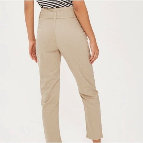 TopShop Paperbag Boyfriend Utility Khaki Front Tie Beige Ivory Pants Size 2 - Picture 2 of 9